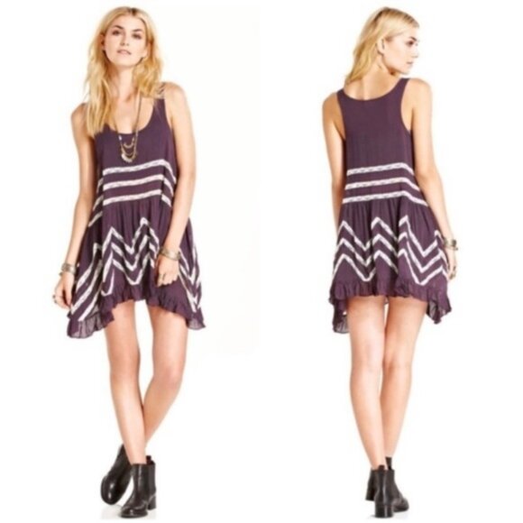 Free People Intimately Free Voile and Lace Trapeze Slip Dress Purple Size Medium - Picture 4 of 8